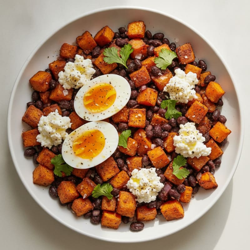 Sweet Potato and Black Bean Hash with Eggs