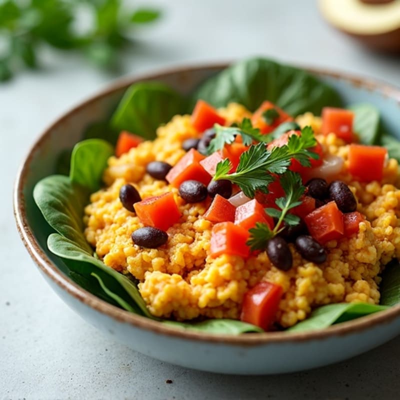 Egg White Scramble with Black Beans and Roasted Peppers