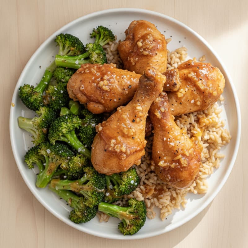 Honey-Garlic Chicken Drumsticks with Broccoli