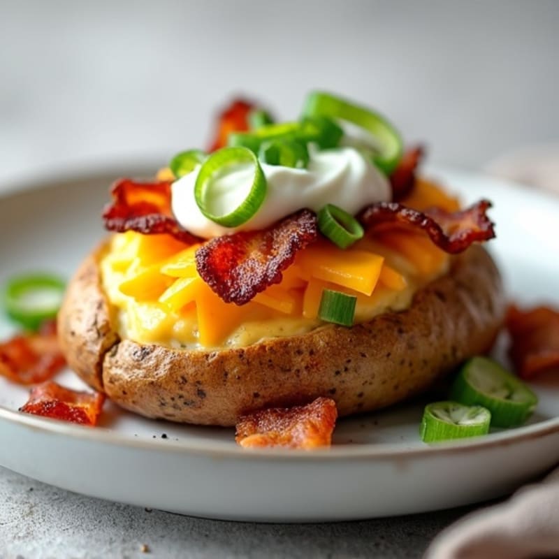 Loaded Baked Potatoes with Crispy Lean Bacon and Creamy Cheesy Filling