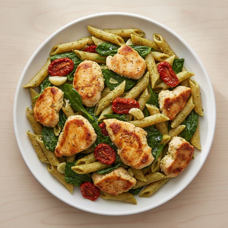 Pesto Chicken Pasta with Sun-Dried Tomatoes