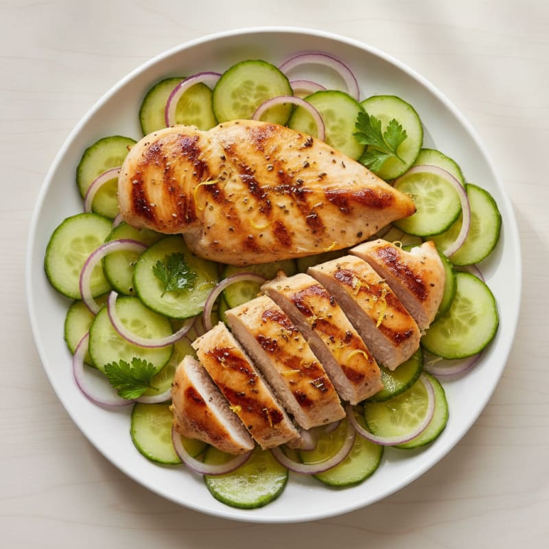 Grilled Chicken Breast with Cucumber Salad