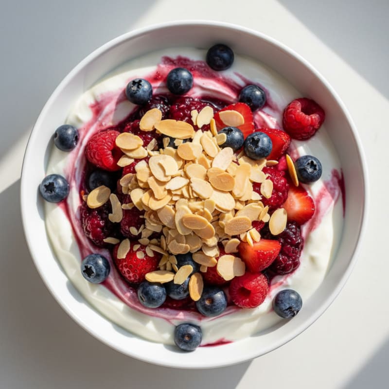 Greek Yogurt Protein Parfait with Mixed Berries and Almonds