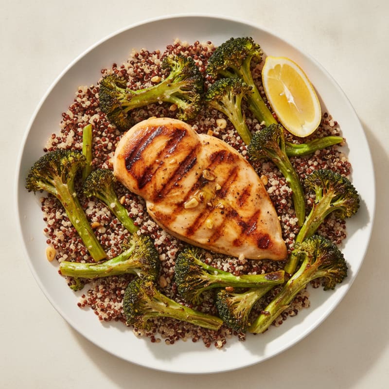 Grilled Chicken Breast with Quinoa and Roasted Broccoli