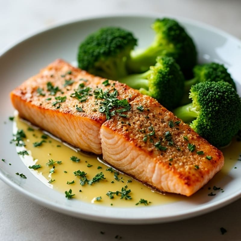 Herb-Crusted Baked Salmon with Roasted Broccoli