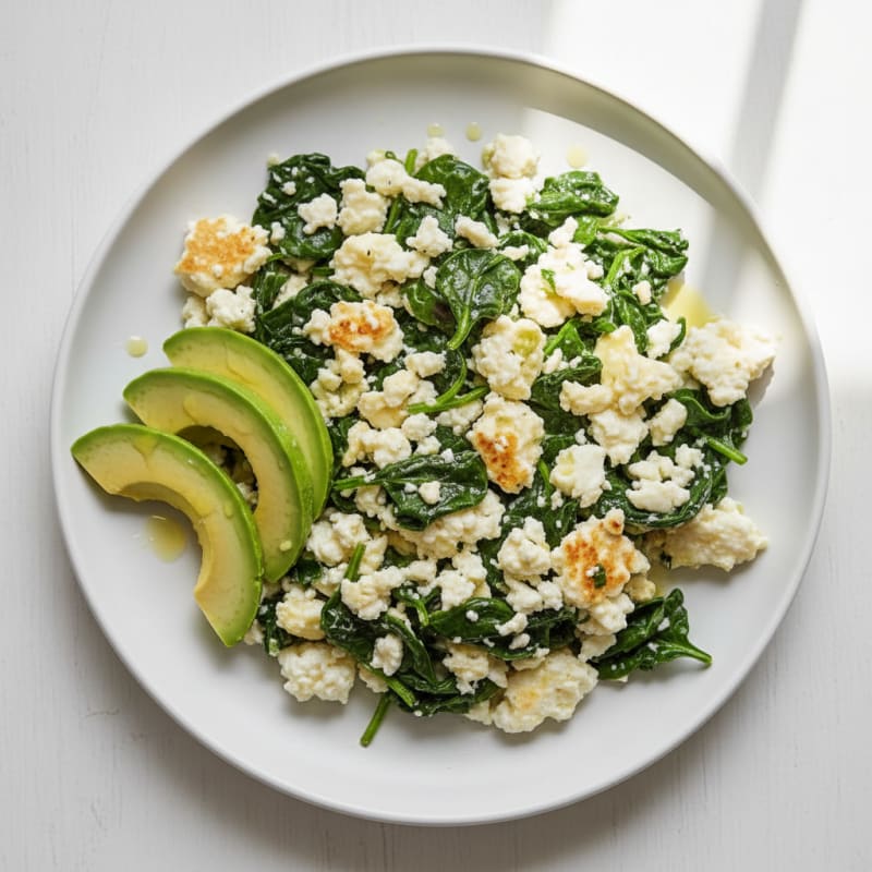 Egg White and Cottage Cheese Scramble with Sautéed Spinach