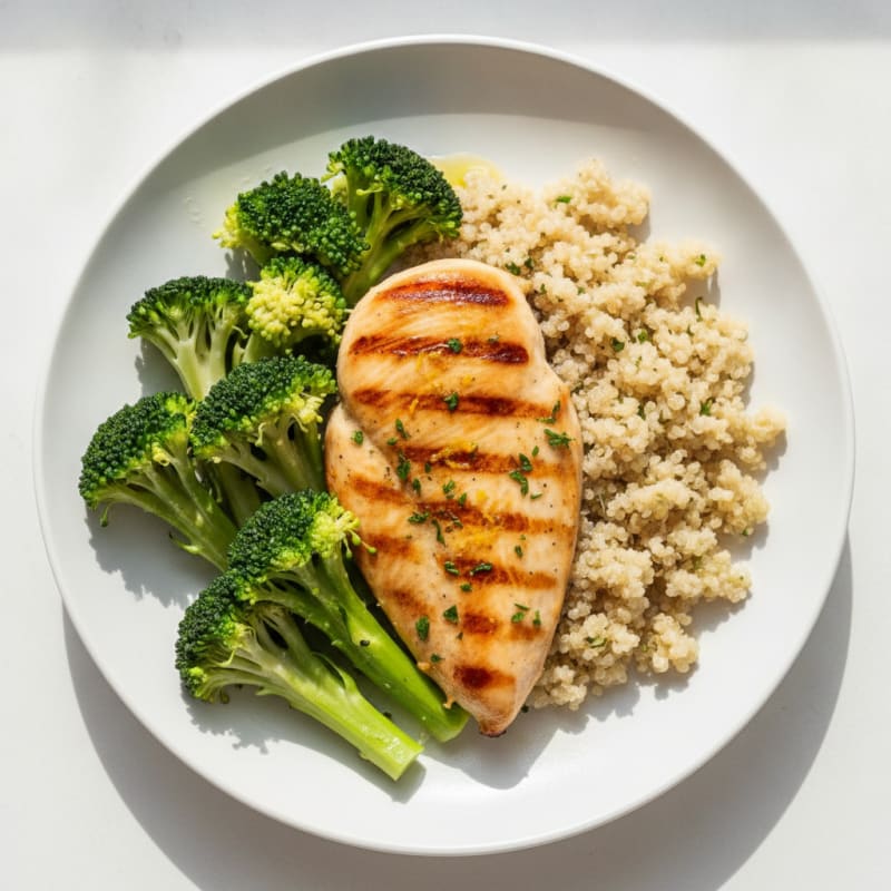Grilled Chicken Breast with Quinoa and Steamed Broccoli