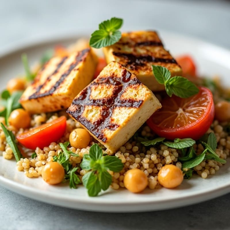 Grilled Tofu and Quinoa Salad with Roasted Chickpeas