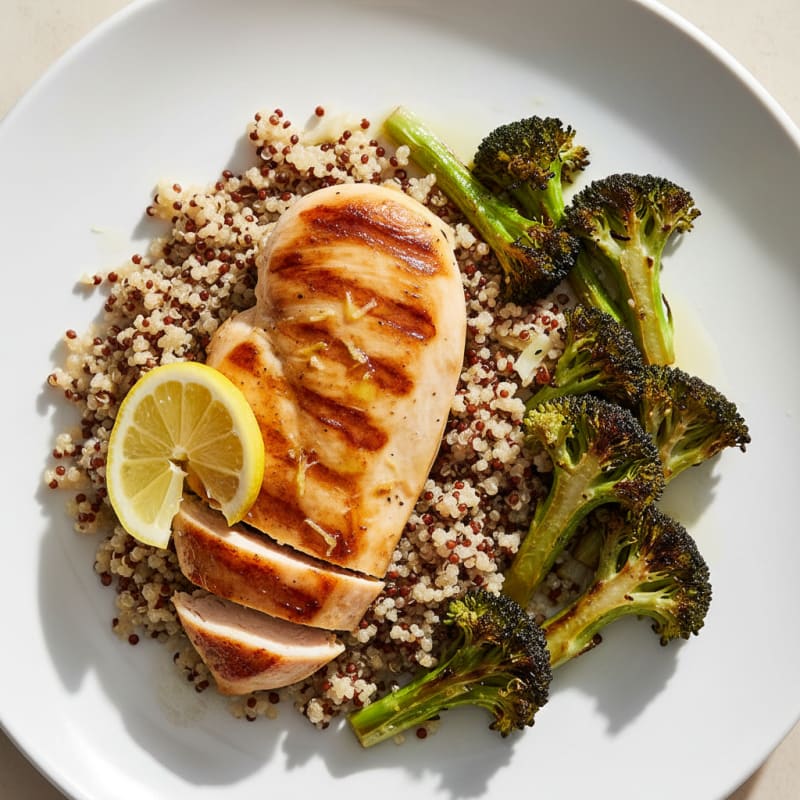 Grilled Chicken Breast with Quinoa and Roasted Broccoli
