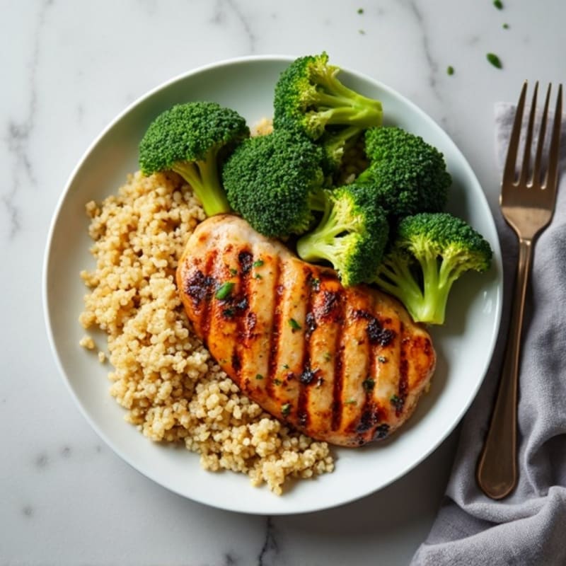 Grilled Chicken Breast with Quinoa and Roasted Broccoli