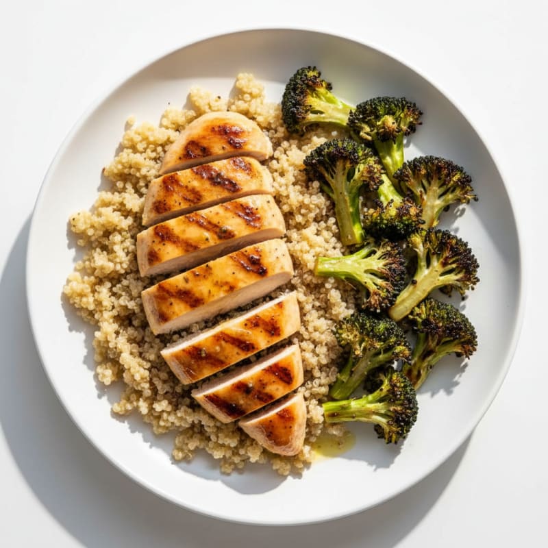 Grilled Lemon Chicken Breast with Roasted Broccoli and Quinoa