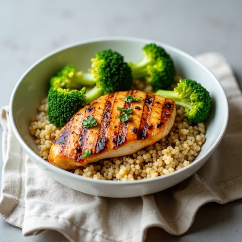 Grilled Chicken Breast with Quinoa and Steamed Broccoli