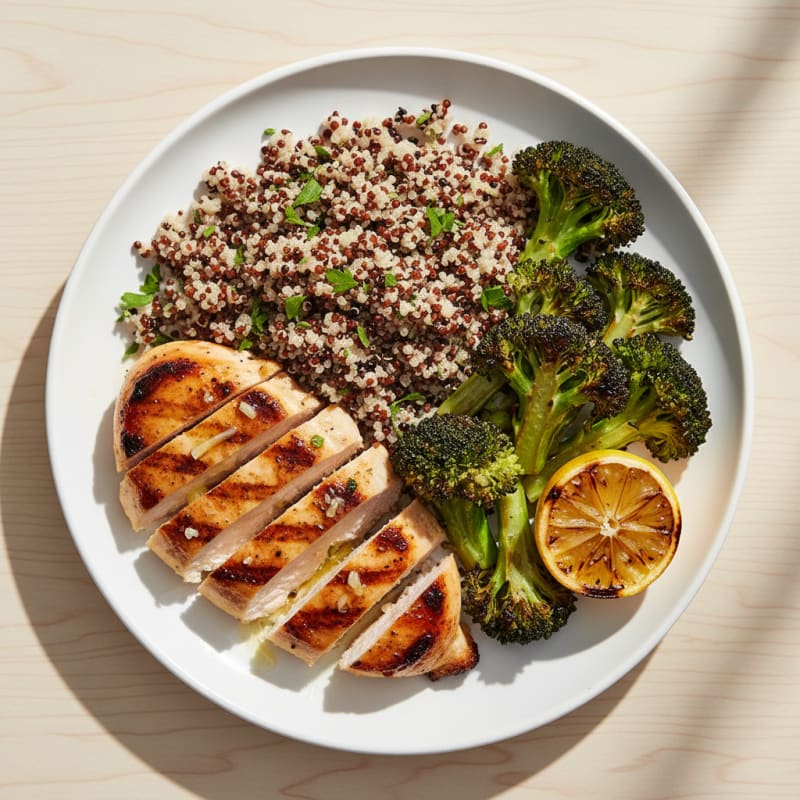 Grilled Chicken Breast with Quinoa and Roasted Broccoli