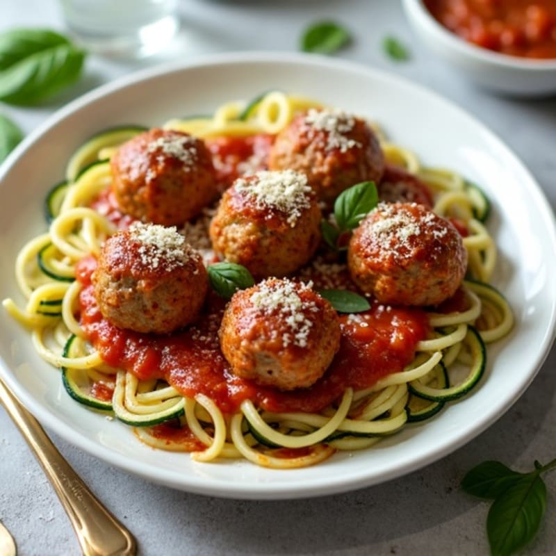 Baked Turkey Meatballs with Zucchini Noodles and Tomato Sauce