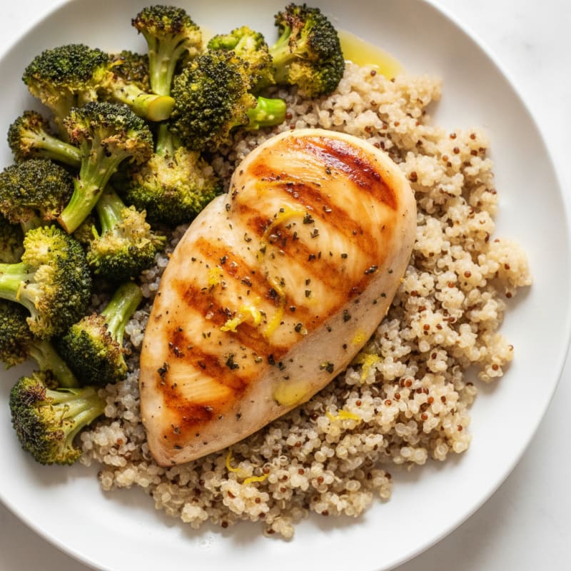 Grilled Chicken Breast with Roasted Broccoli and Quinoa