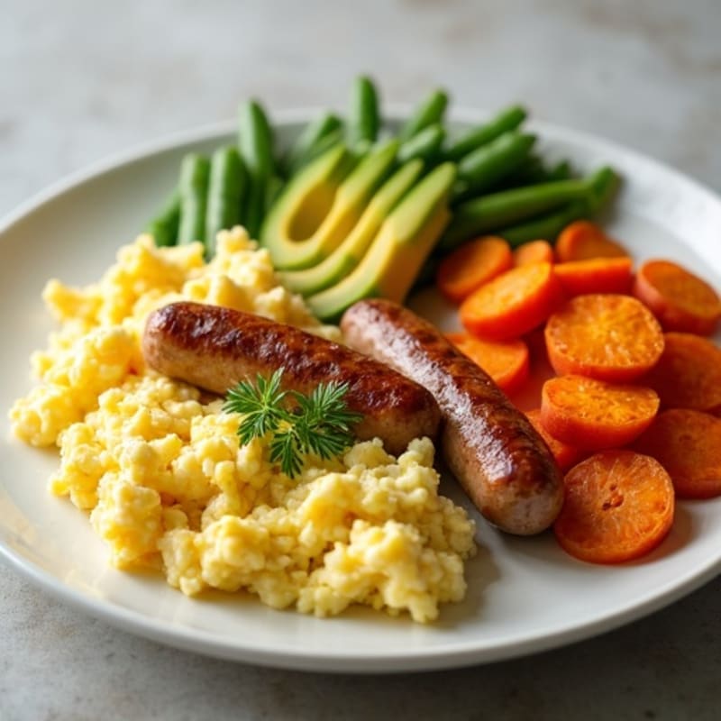 Egg White and Turkey Sausage Scramble with Roasted Sweet Potatoes