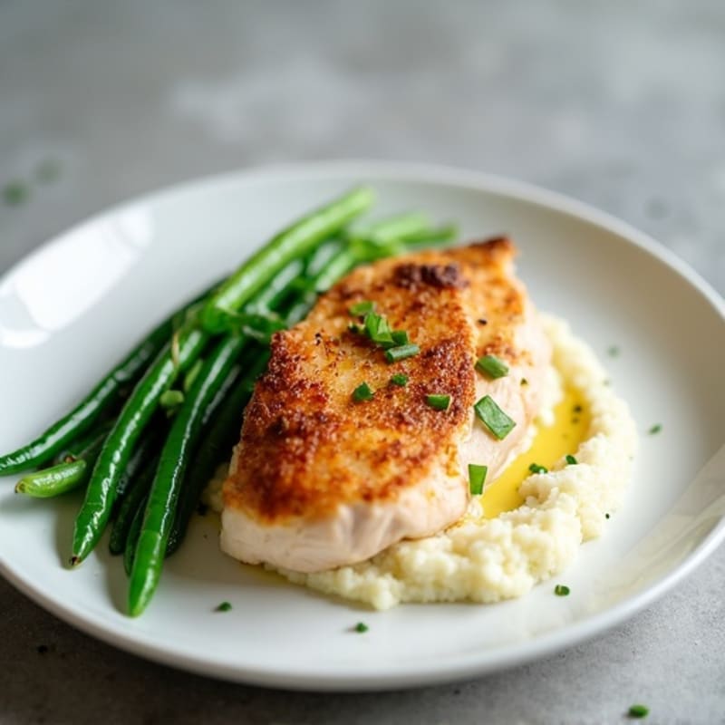 Seared Turkey Breast with Steamed Green Beans and Cauliflower Mash
