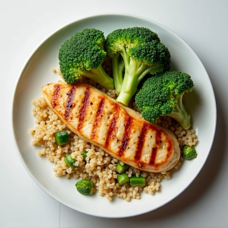 Grilled Chicken Breast with Quinoa and Steamed Broccoli