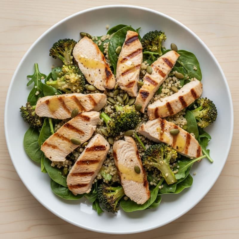 Grilled Turkey Breast Salad with Quinoa and Roasted Broccoli