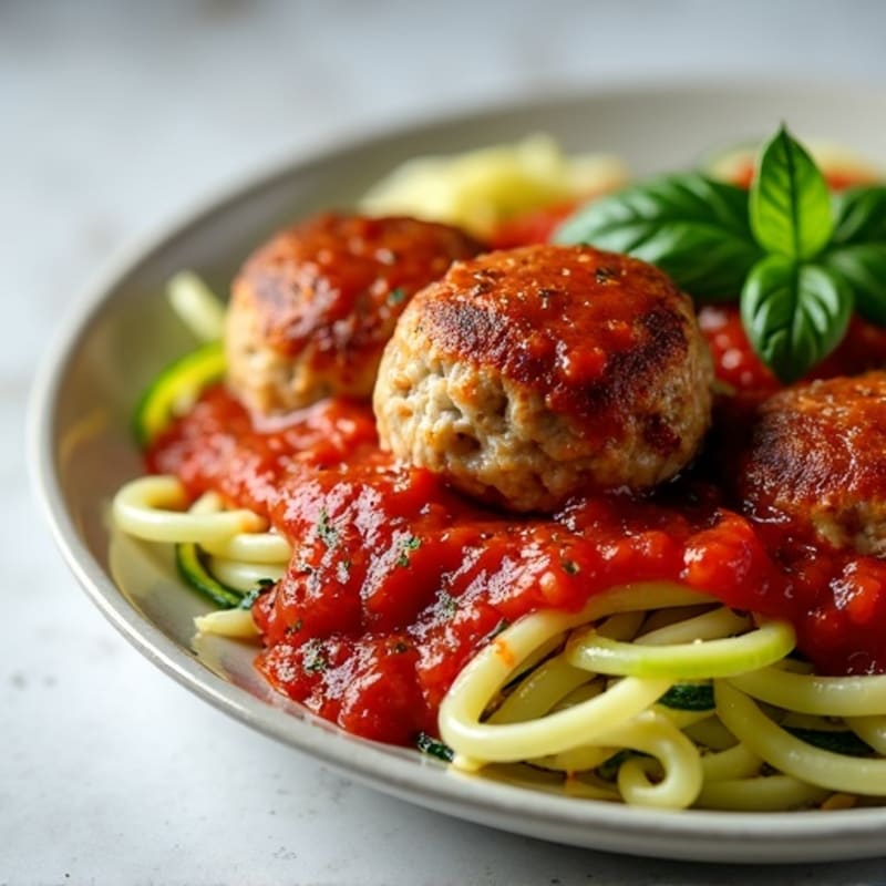 Lean Turkey Meatballs with Spiralized Zucchini and Robust Marinara