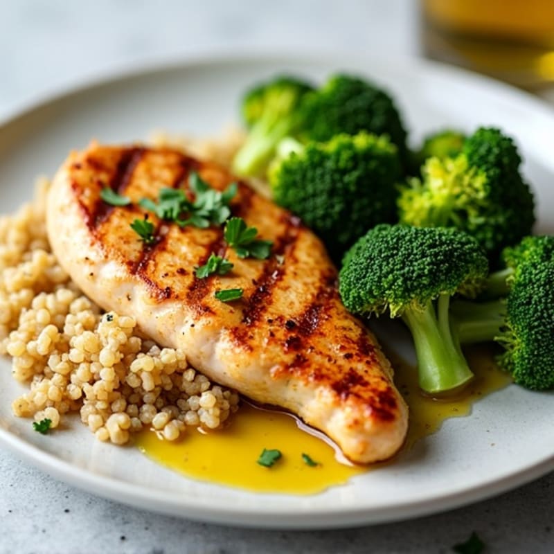 Grilled Chicken Breast with Quinoa and Roasted Broccoli