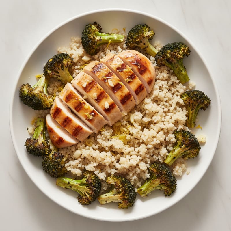 Grilled Chicken Breast with Quinoa and Roasted Broccoli
