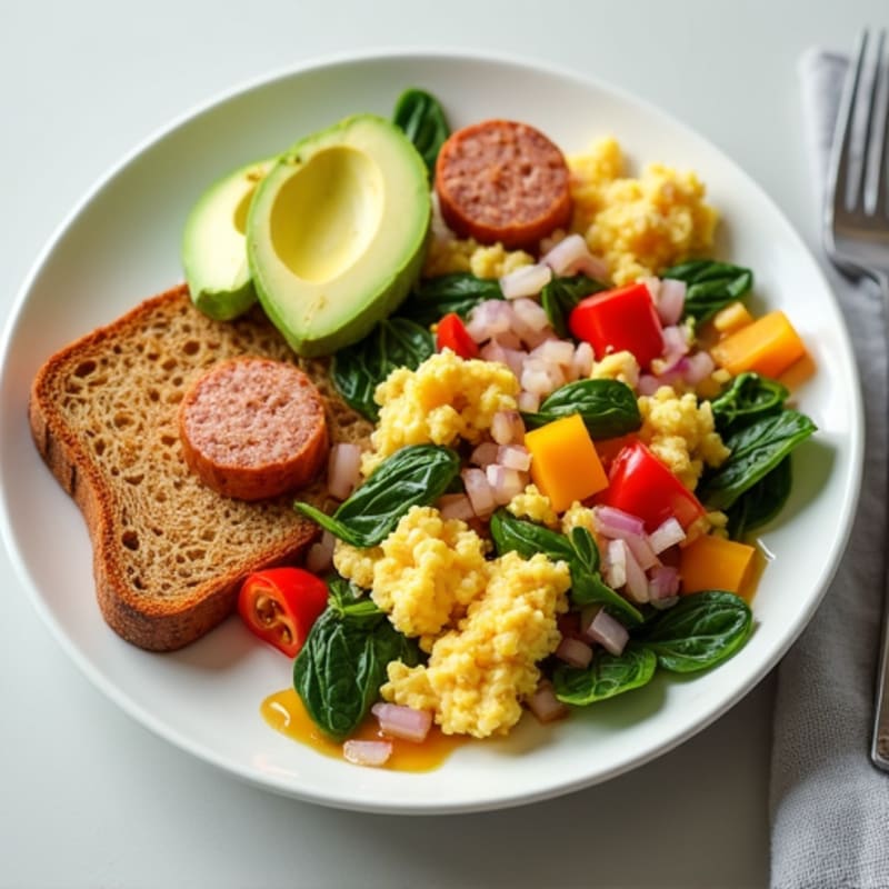 Egg White Veggie Scramble with Turkey Sausage
