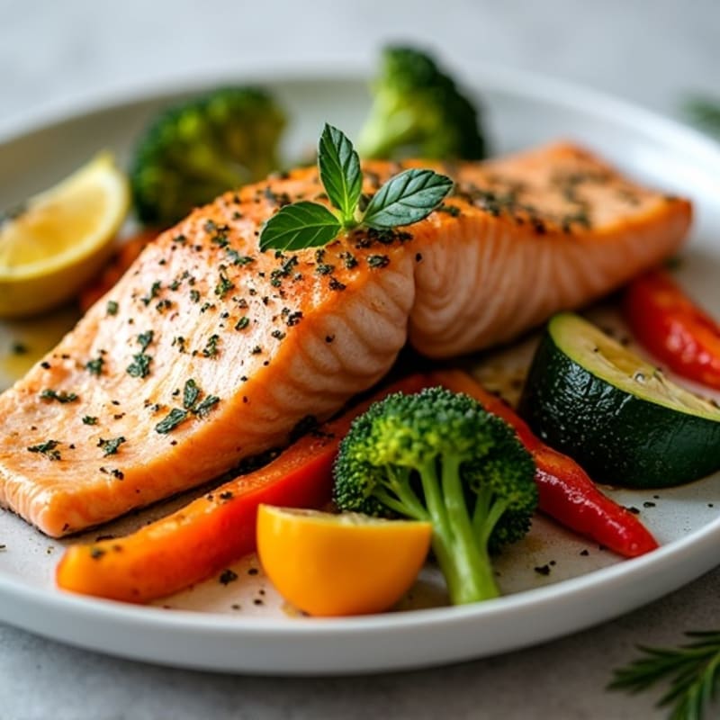 Herb-Crusted Baked Salmon with Roasted Vegetables