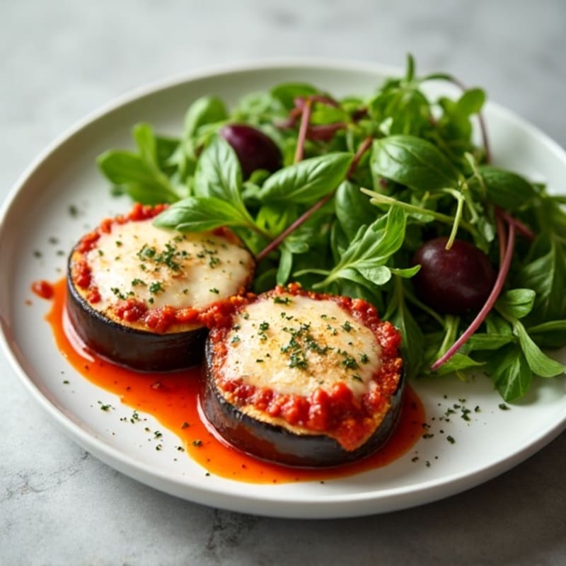 Healthy Baked Eggplant Parmesan with Fresh Greens
