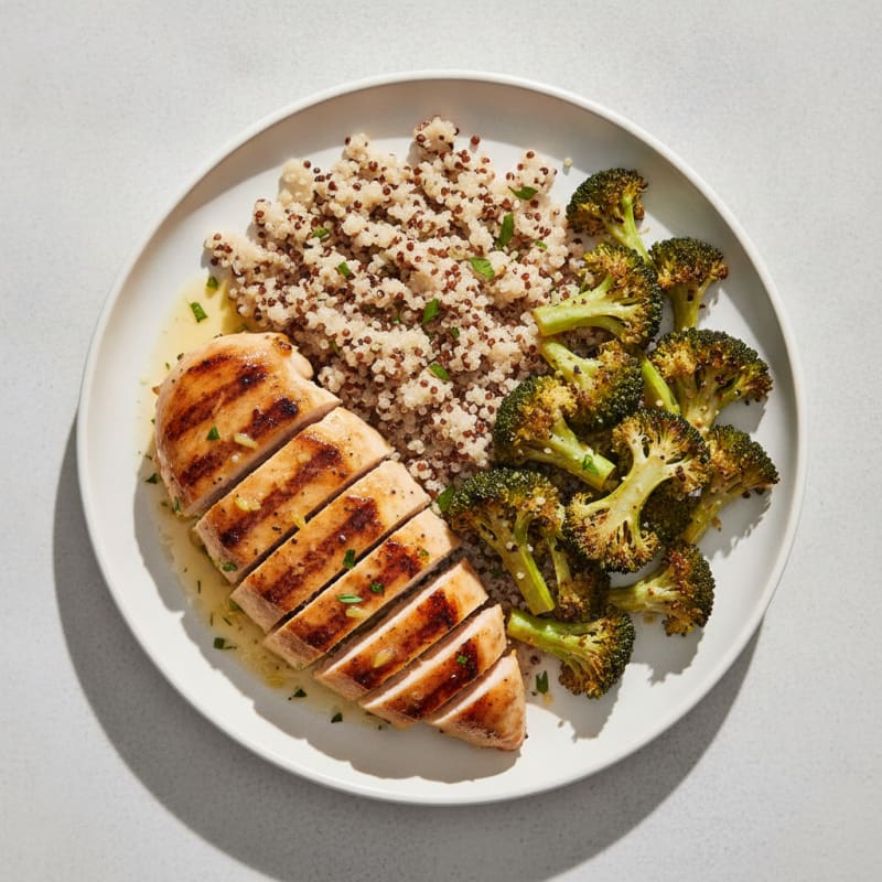 Grilled Chicken Breast with Quinoa and Roasted Broccoli