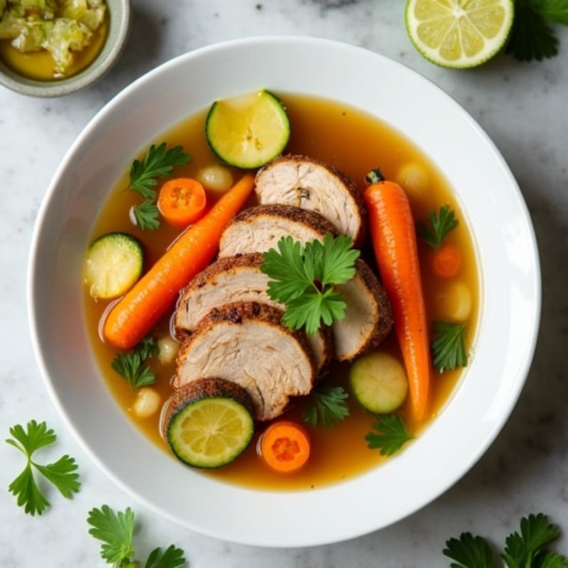 Tender Pork and Vegetable Tangy Broth