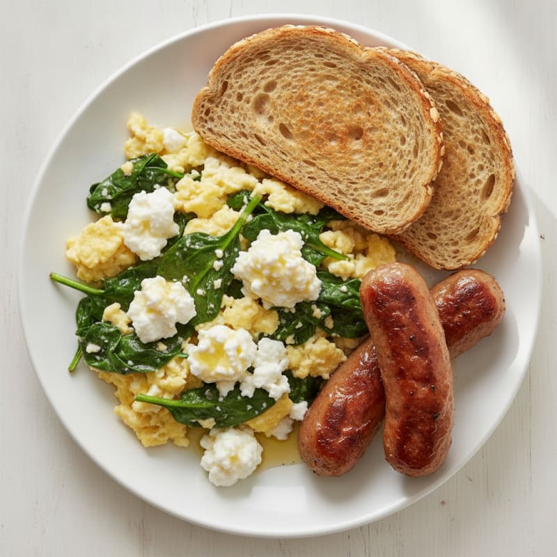Cottage Cheese Scramble with Spinach and Turkey Sausage