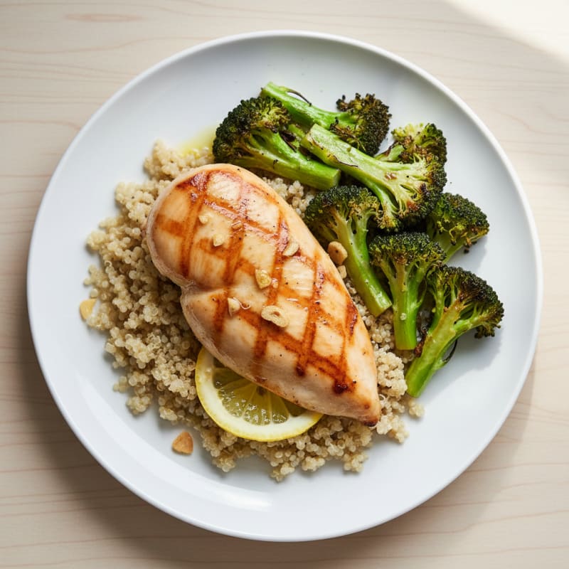 Grilled Chicken Breast with Quinoa and Roasted Broccoli