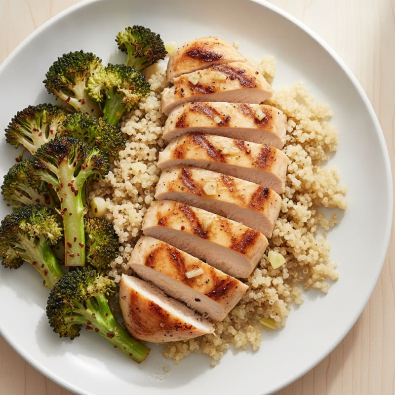 Grilled Chicken Breast with Quinoa and Roasted Broccoli