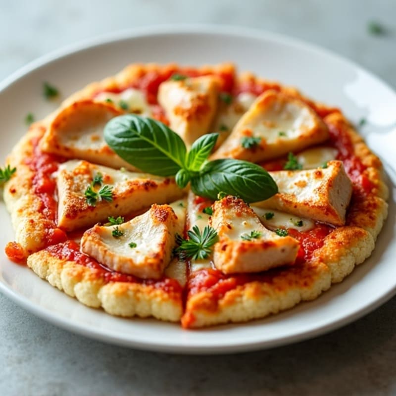 Crispy Cauliflower Crust Pizza with Roasted Chicken and Fresh Herbs