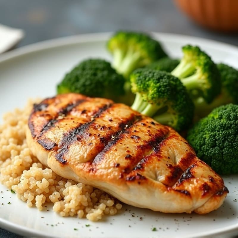 Grilled Chicken Breast with Roasted Broccoli and Quinoa