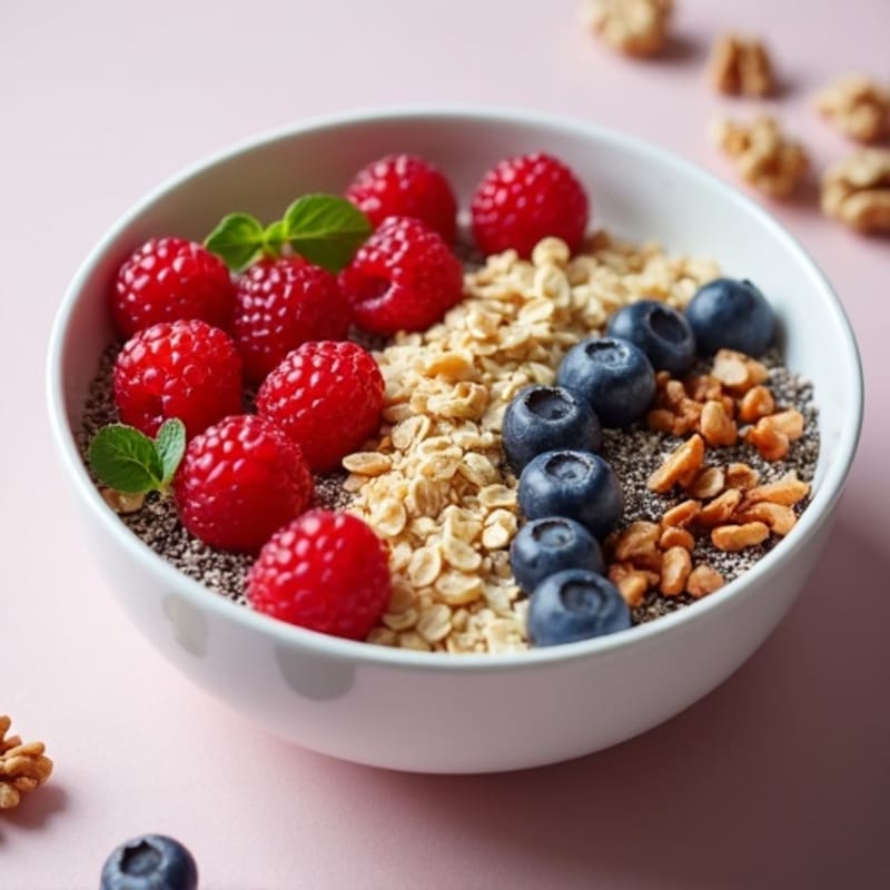 Protein-Packed Berry Oat Bowl with Crunchy Nuts and Seeds