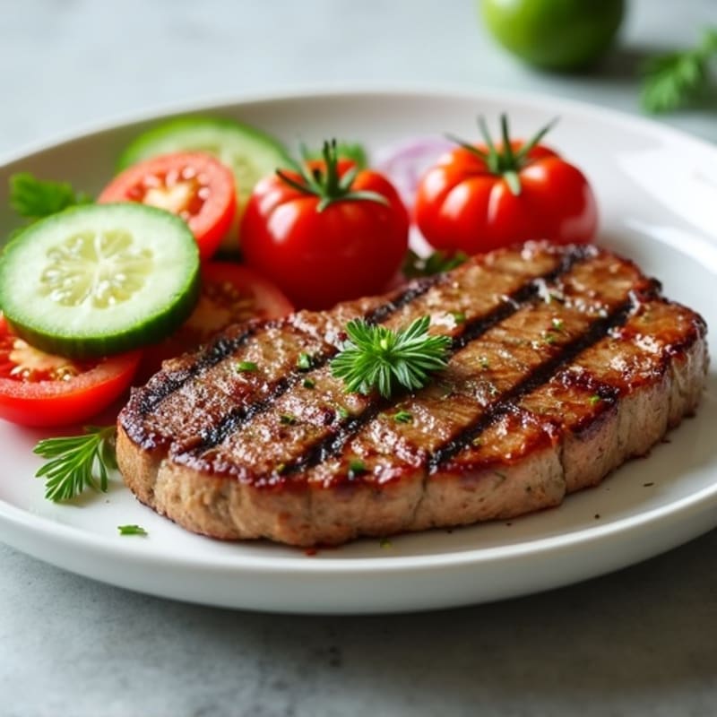 Grilled Beef Steak with Fresh Tomato Cucumber Salad