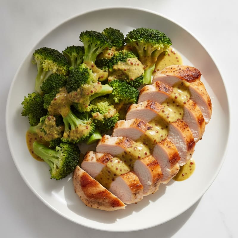 Grilled Turkey Breast with Steamed Broccoli and Mustard Vinaigrette