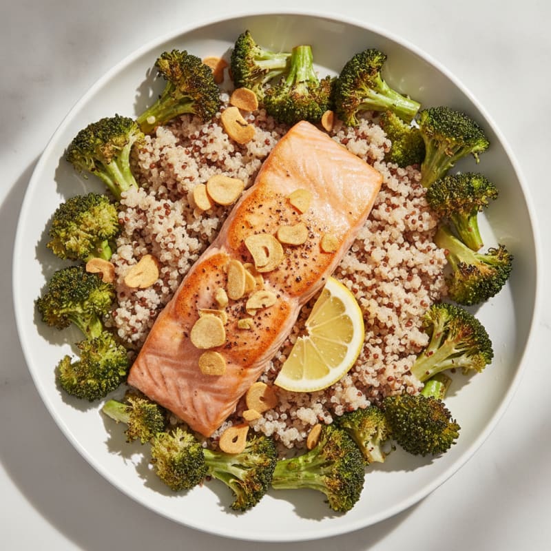 Seared Salmon with Roasted Broccoli and Quinoa