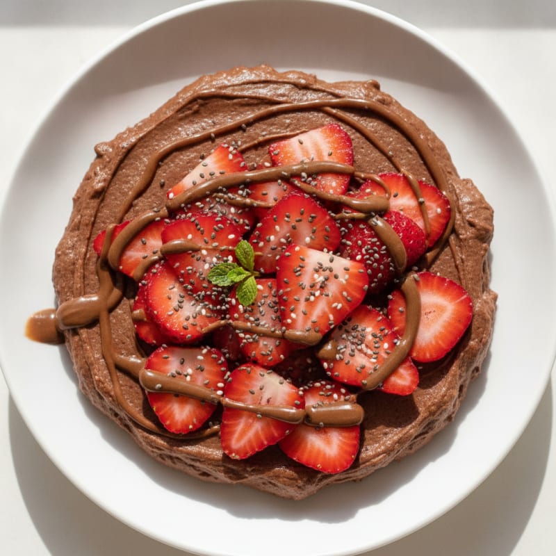 Silky Chocolate Protein Pudding with Sliced Strawberries