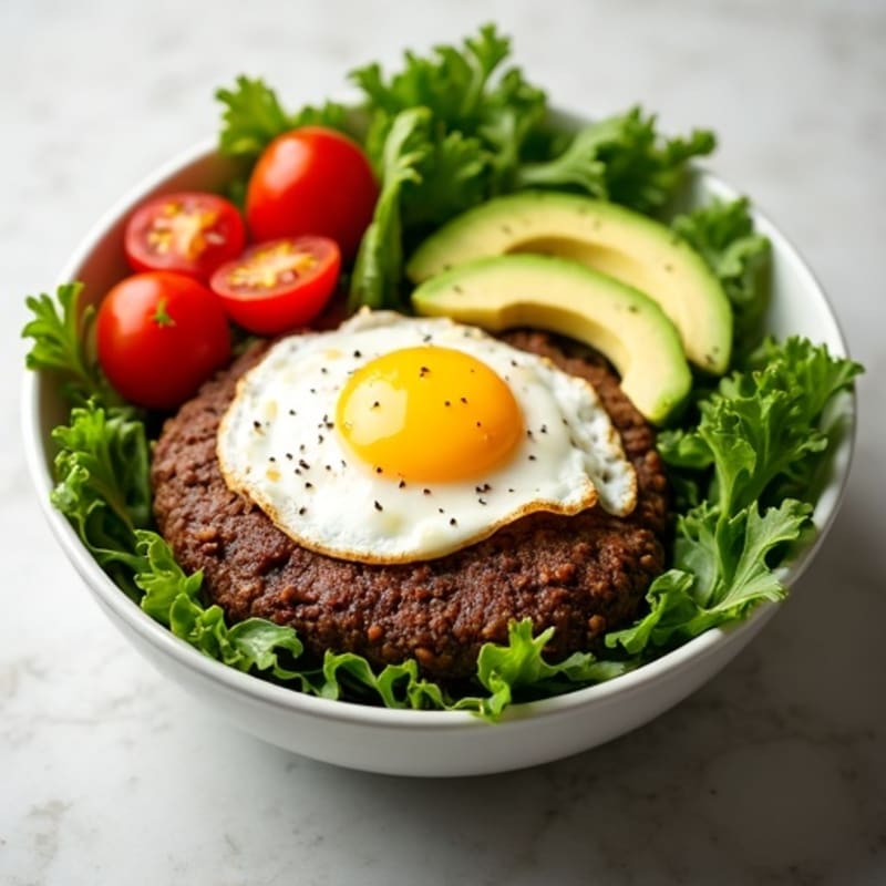 Lean Ground Beef Burger Bowl with Fresh Greens