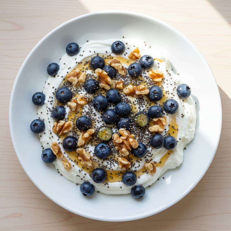 Silky Blueberry Protein Yogurt Bowl with Chia Seeds