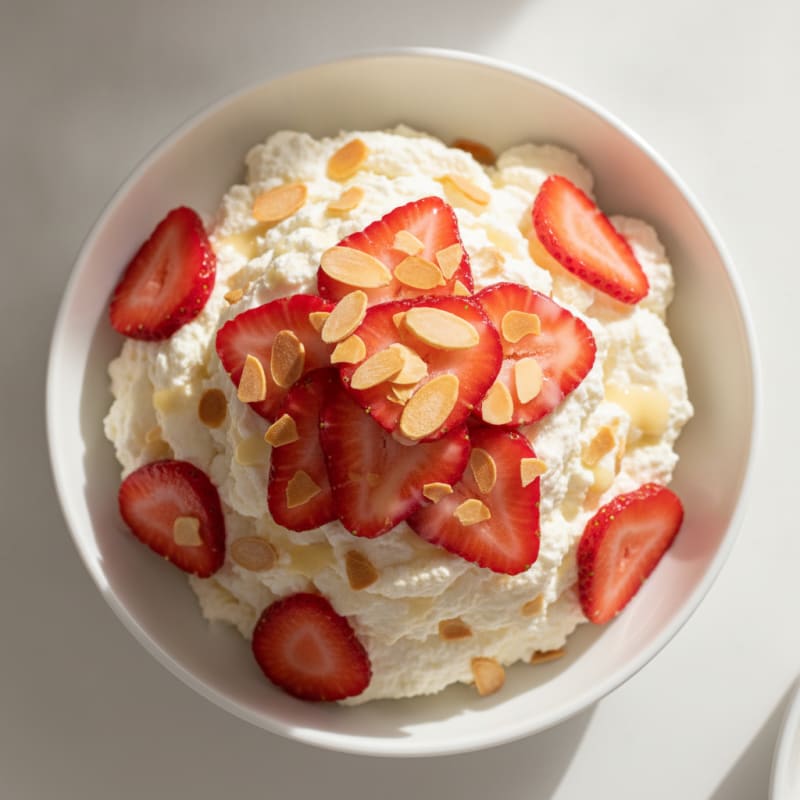 Cottage Cheese Protein Mousse with Sliced Strawberries