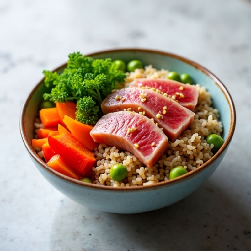 Sesame-Soy Fresh Tuna and Vegetable Rice Bowl
