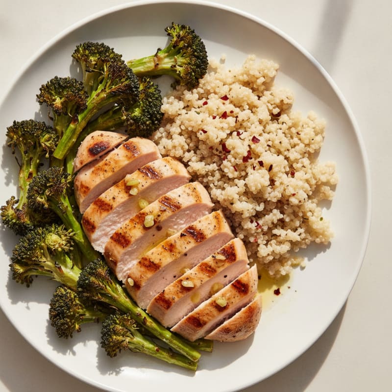 Grilled Turkey Breast with Roasted Broccoli and Quinoa