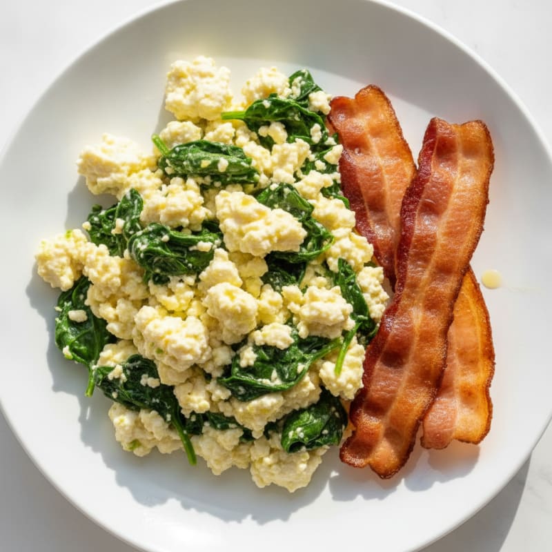 Cottage Cheese Scramble with Spinach and Turkey Bacon