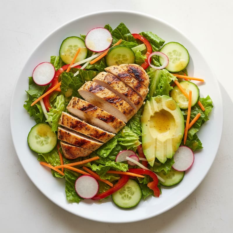 Grilled Chicken Breast Salad with Crunchy Vegetables