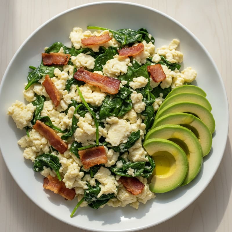 Crispy Turkey Bacon and Egg White Scramble with Spinach