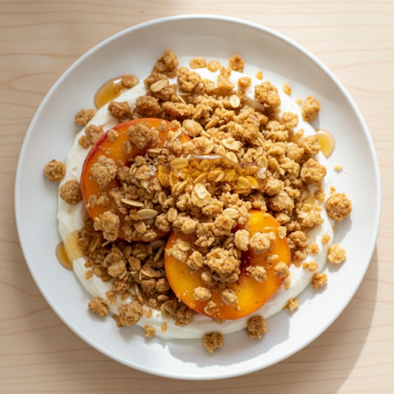 Baked Peaches with Honey-Almond Crumble